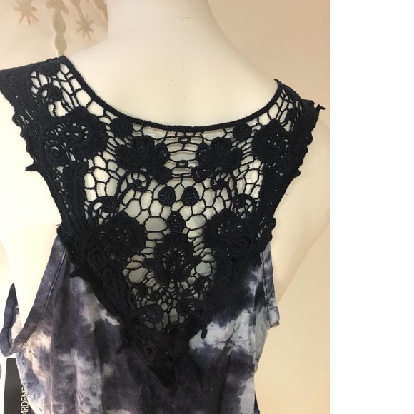 Ardene Tie Dye Blue White Embroidery crochet top tank blouse tunic shirt NWT - Picture 2 of 5